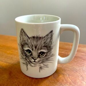 Vintage OTAGIRI Kitten 4” Mug Ceramic Stoneware Cat Gray Tabby Green Eyes Japan